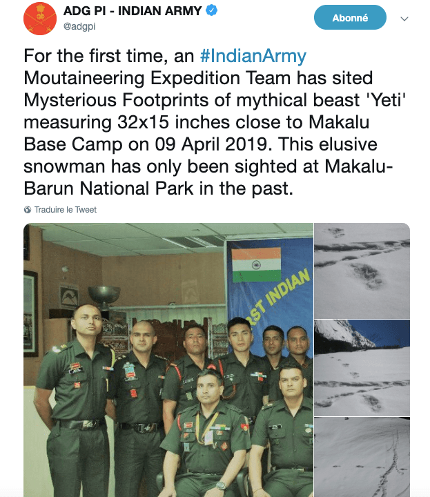 Un yéti retrouvé par l'armée indienne ?